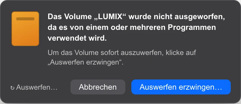 macOS-Fehlerdialog: Volume wird verwendet