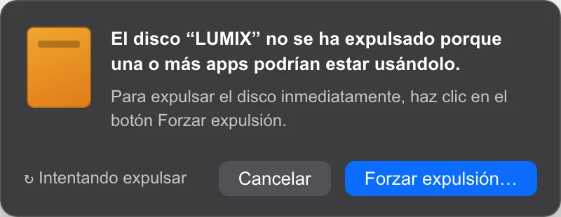 Diálogo de error de disco en uso de macOS